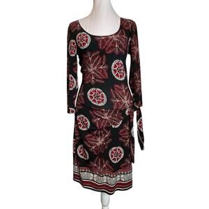 Sophie Max Dress Womens Size XS Black Red Stretch Sheath Wrap Floral Boho Fitted